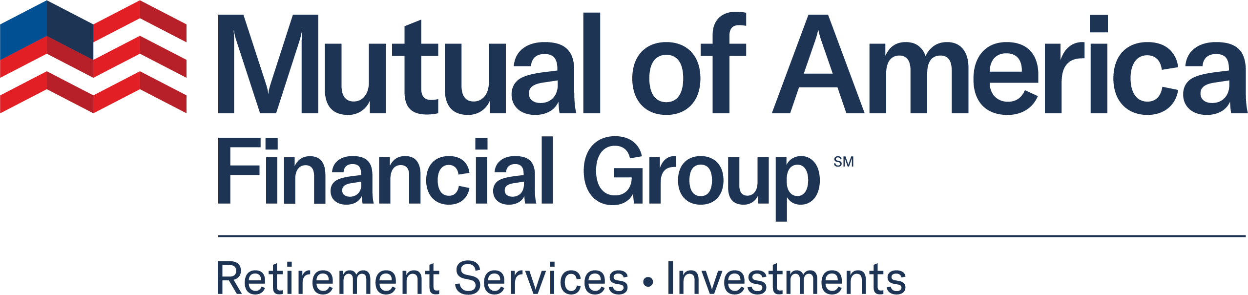 Mutual of America logo with an American flag next to the text that says: Mutual of America Financial Group SM. Retirement Services and Investments. 